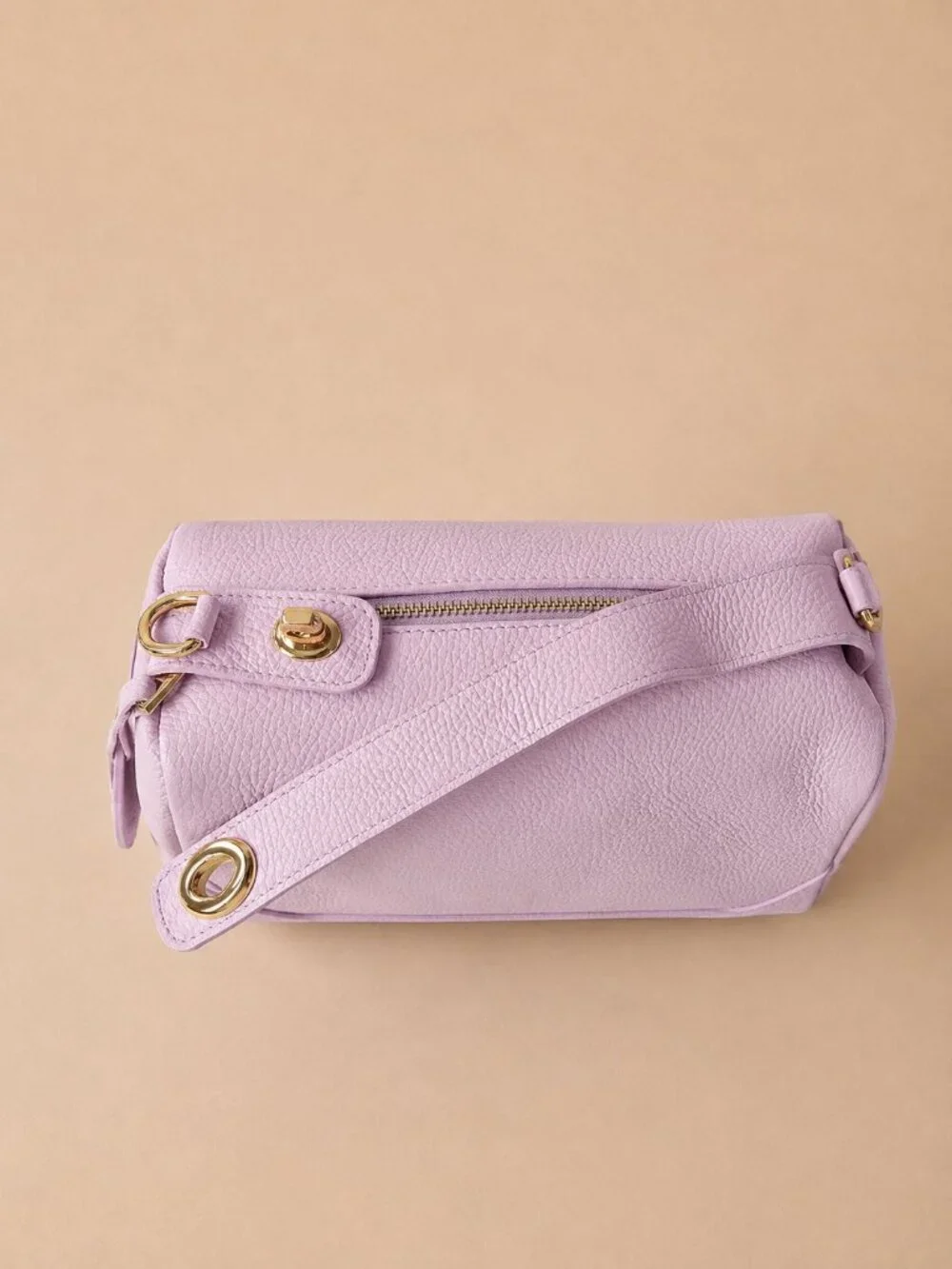 Lilac Italian Leather Crossbody Bag, Pastel Shoulder Bag, Minimalist Purse